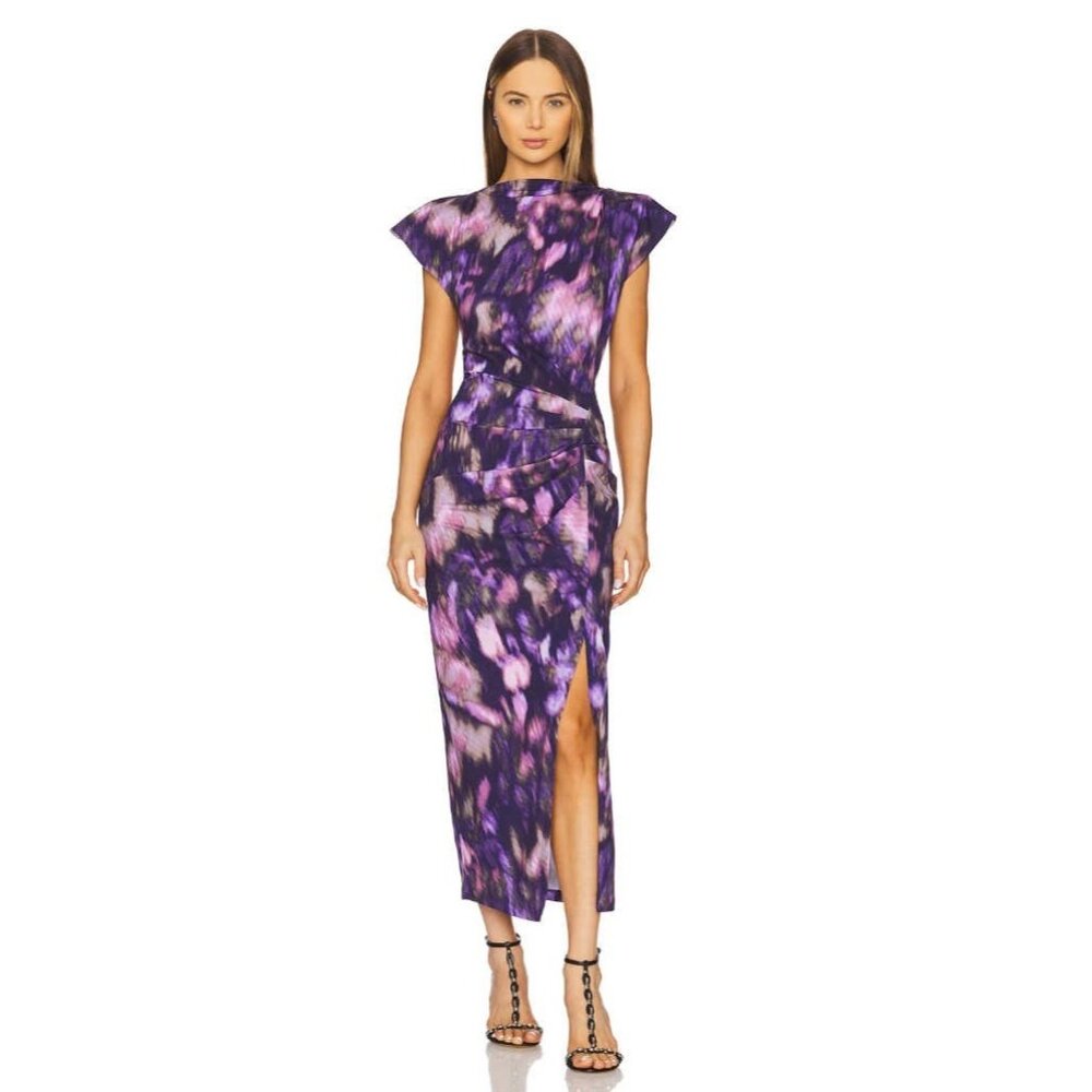 Isabel Marant Nadela Draped Midi Dress Size 10 Purple Lilac Ruched Side Slit New